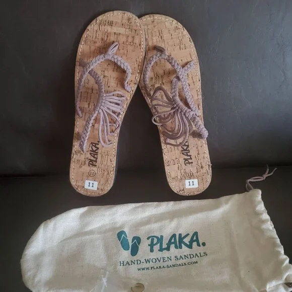 Plaka Flat Sandals Womens Slip-on size 11 brown color hand woven strappy new - Picture 8 of 12